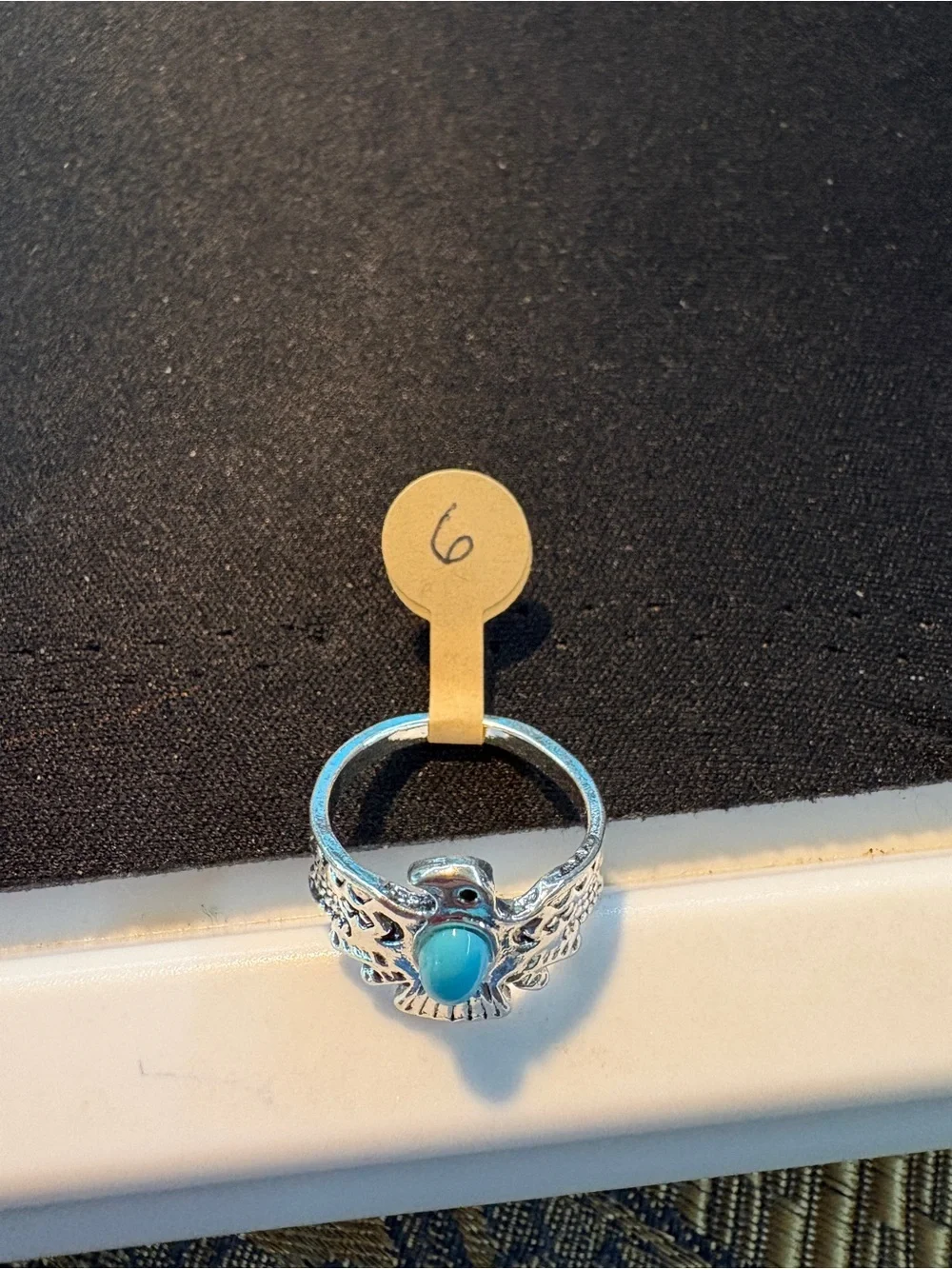 Silver Turquoise Bird Ring - Size 6